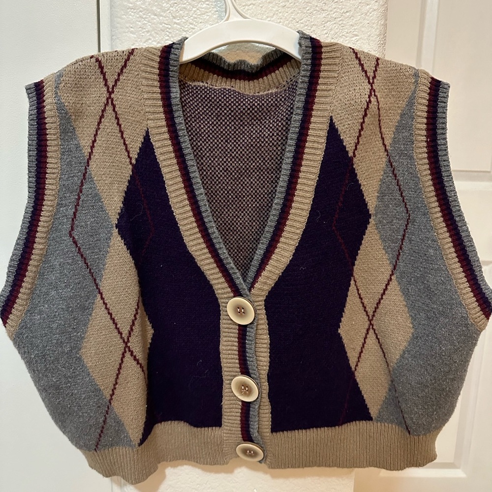 Gray and Cream Cardigan Sweater with Soft Knit Fabric